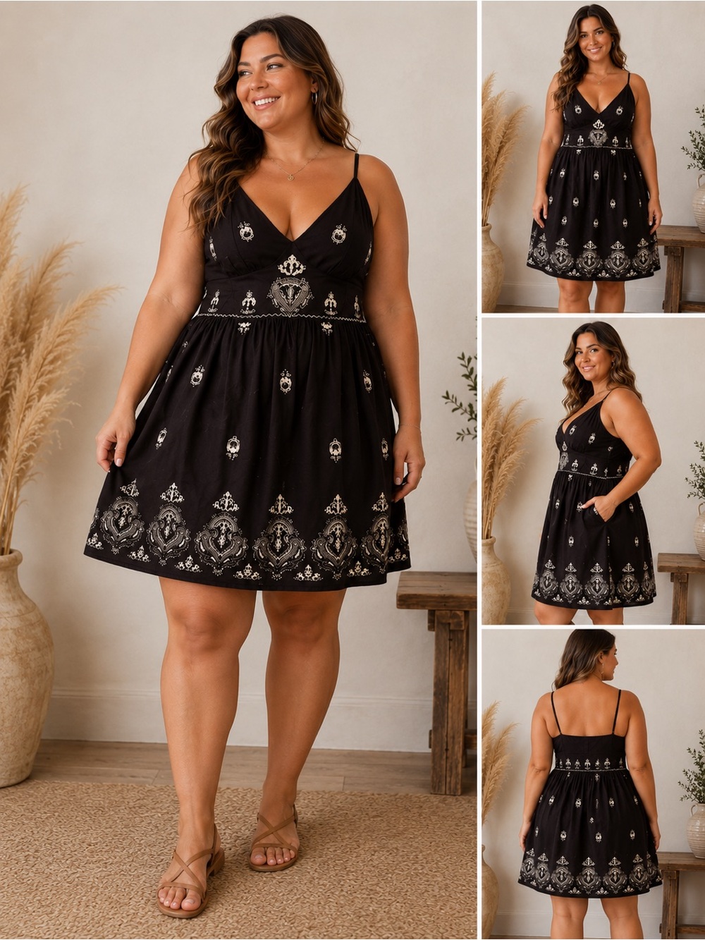 Magic Brown Embroidered Boho Empire Waist Sundress Womens XL Sleeveless